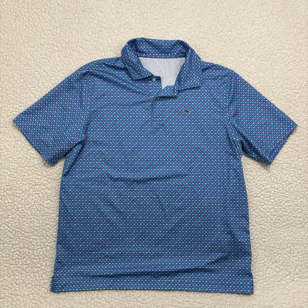 Vineyard Vines Performance Stretch Polo Boys XL 18 Multicolor Micro Whale Print